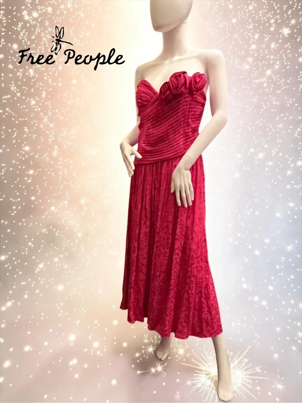 NWT Free People Make An Entrance Strapless Rosette Maxi Dress Fuchsia Size 8
